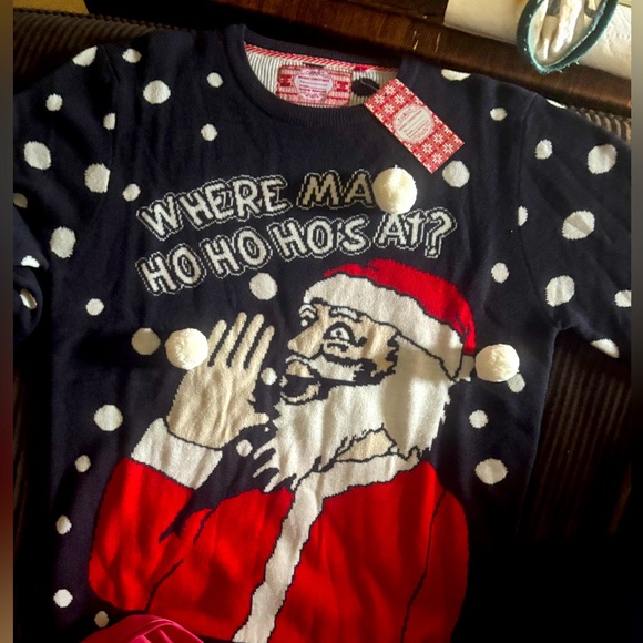 Unisex Where Ma Ho Ho Hos Ugly Christmas Sweater Navy Blue- XL - Picture 5 of 10